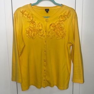 NEW Yellow Rafaella Cardigan with Ruffled Flowers
